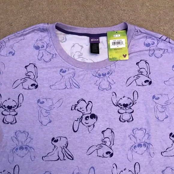 Disney Stitch Long Sleeve Lounge Top Sleepwear NEW Women Medium Oversized Purple - Picture 5 of 13